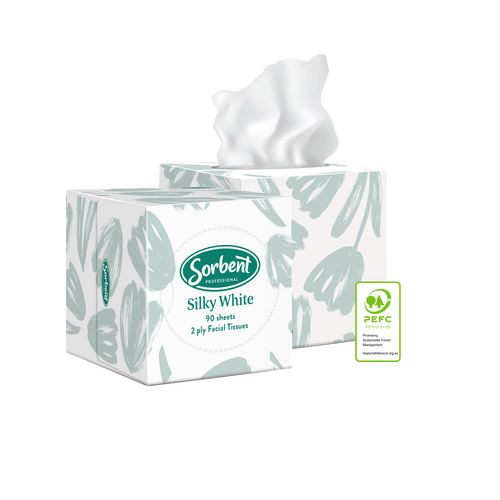 Sorbent Professional 25304 Silky White Facial Tissue Cube, 2 Ply, 90 Sheets, 24 Boxes Per Carton