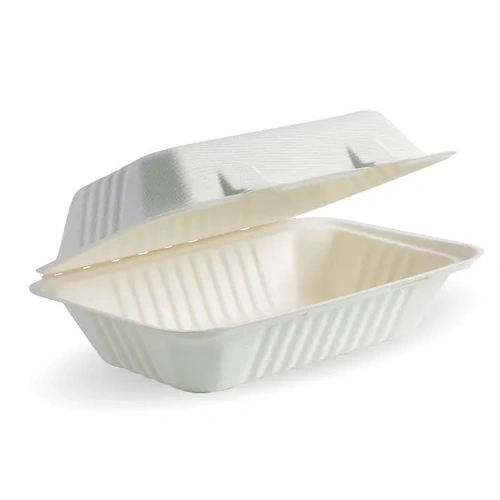Biopak White Plant Fibre Clamshell 23x15x8cm / 9x6x3in 