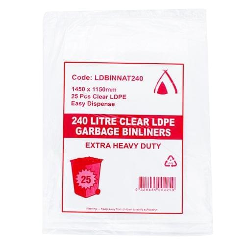 Bin Liner 240 Ltr Heavy Duty Clear Flat