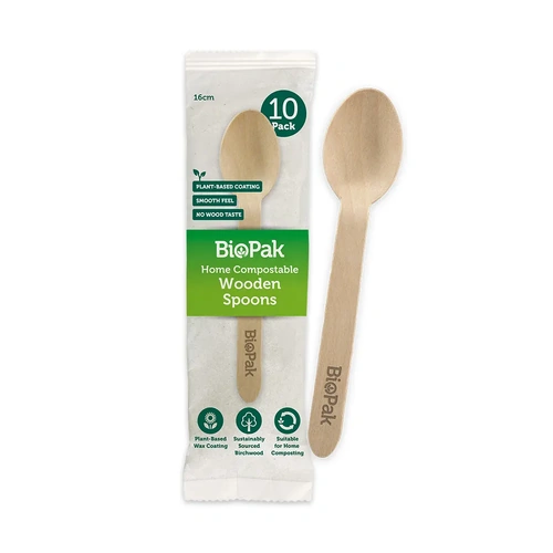 16cm spoon - 10pk - wood