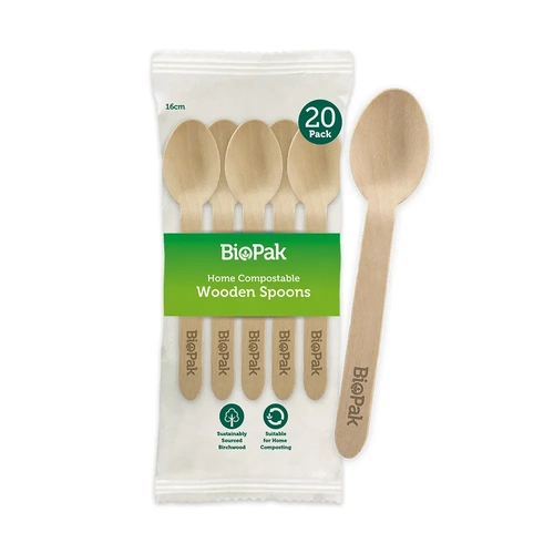 16cm spoon - 20pk - wood