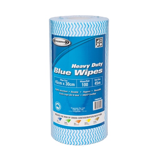 TRUWIPE - BLUE HVY DUTY WIPE 100/ROLL (6 PER CTN) 30CM x 45M